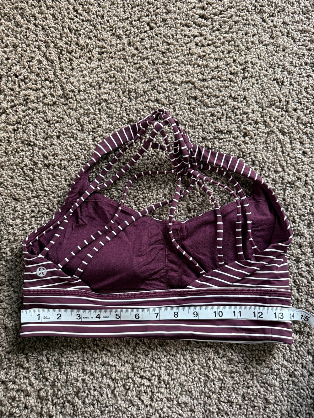 lululemon athletica Strappy Sports Bra in Deep Plum with White Stripes